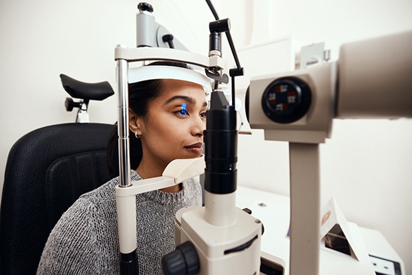 Woman at eye exam